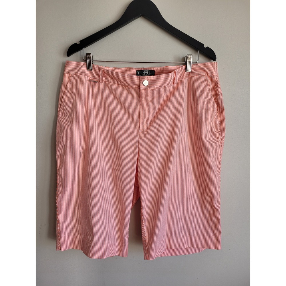 Lauren‎ Active Ralph Lauren Seersucker Shorts Orange White Striped 14W Bermuda